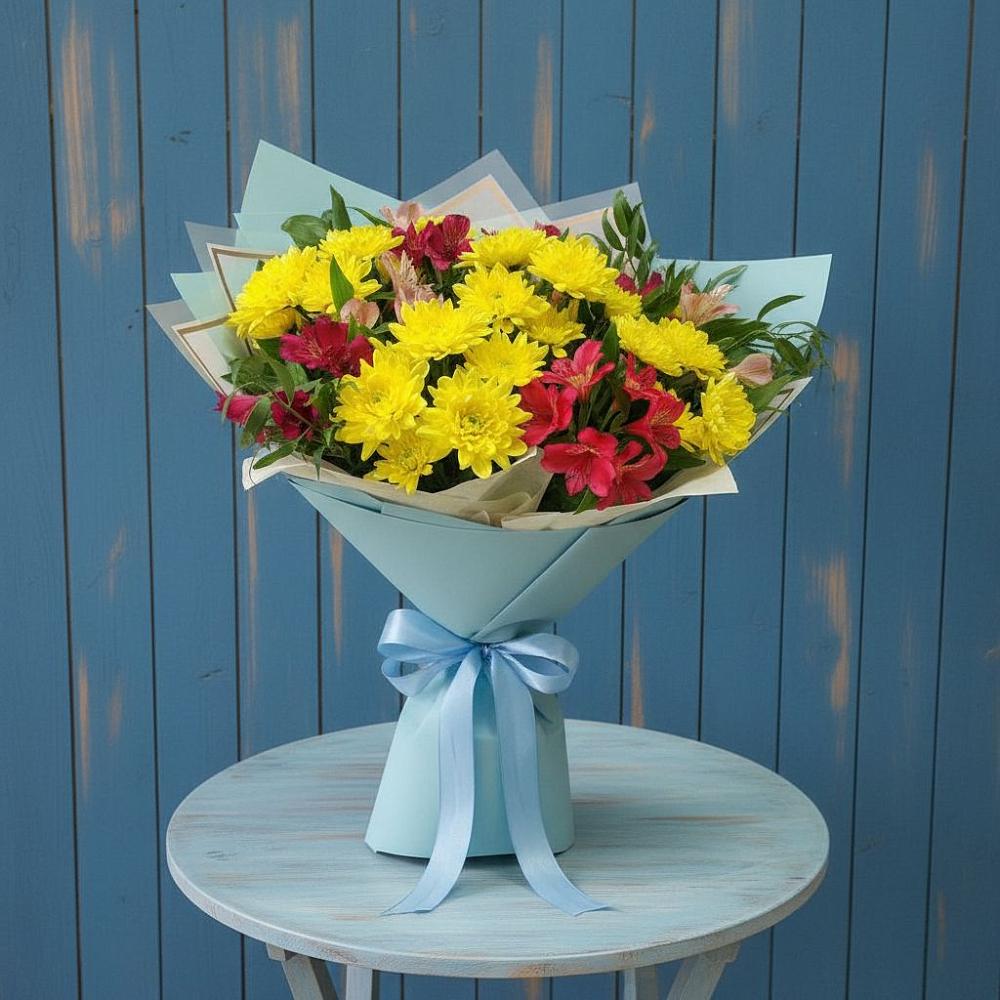 Букет цветов из: Альстромерии и Хризантемы в Линёво Волгоградской области