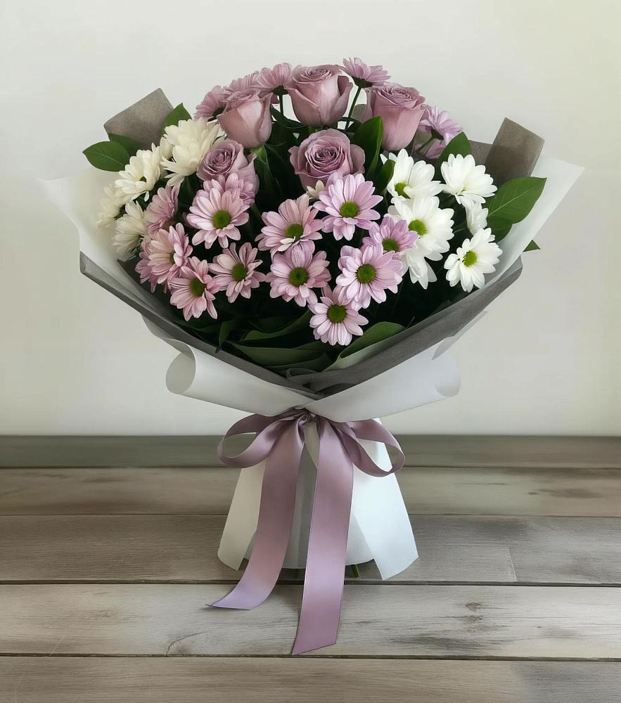 Букет цветов из: Хризантемы и Розы в Линёво Волгоградской области