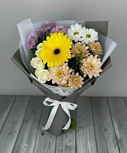 Букет цветов из:  Розы, Герберы и Хризантемы в Линёво Волгоградской области
