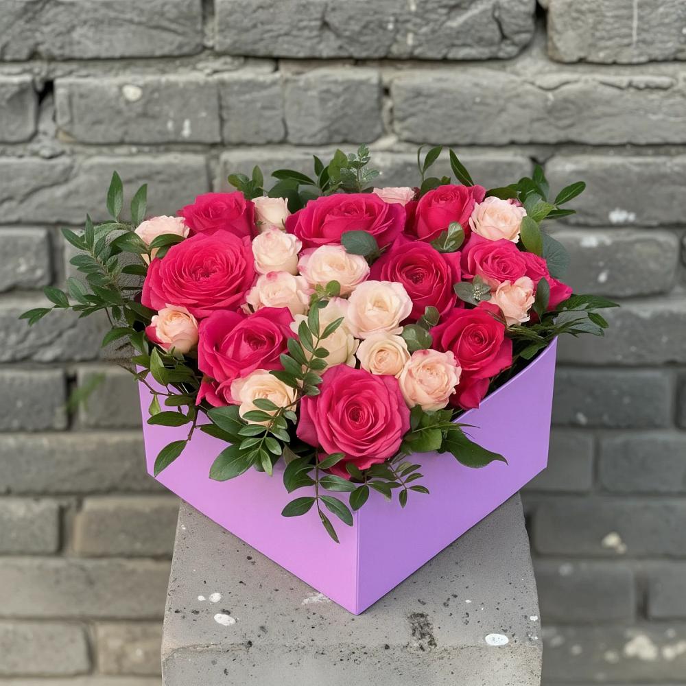 Цветочная композиция из Розы в коробке в Линёво Волгоградской области