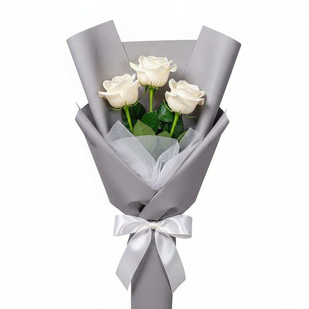 Букет 3 белые розы в Линёво Волгоградской области