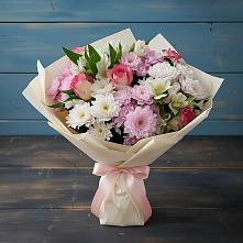 Букет цветов из:  Хризантемы, Альстромерии и Розы #REPLACE_PRED# Линёво Волгоградской области