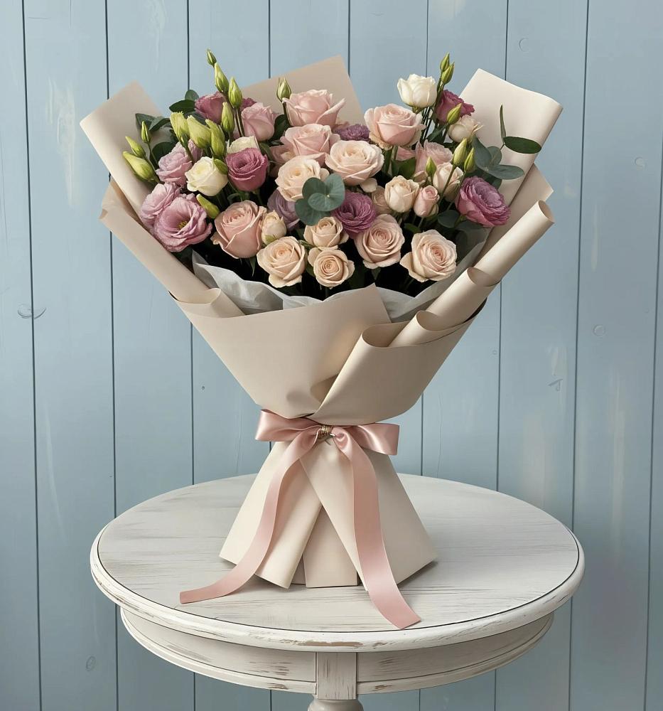 Букет цветов из: Розы и Лизиантусы в Линёво Волгоградской области