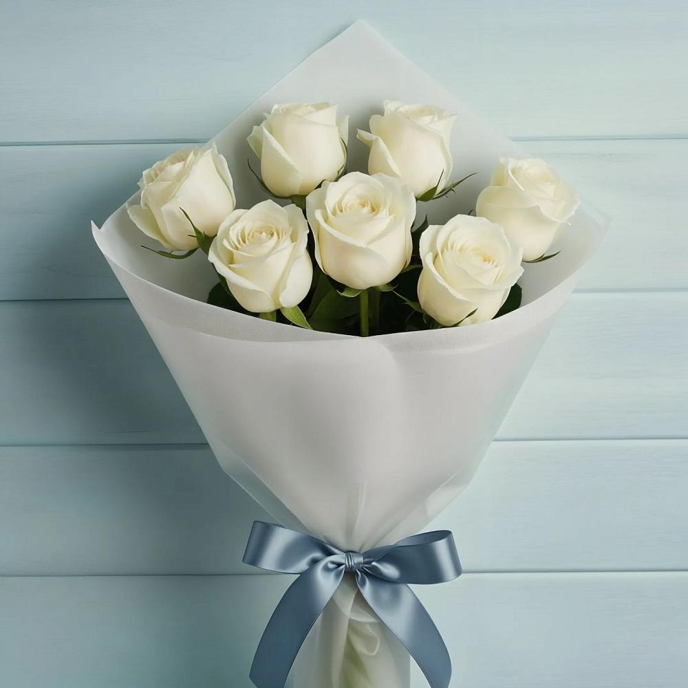 Букет 7 Белых роз Эдлесс Лав в Линёво Волгоградской области