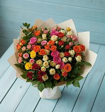 Букет Микс из разноцветных кустовых роз в Линёво Волгоградской области